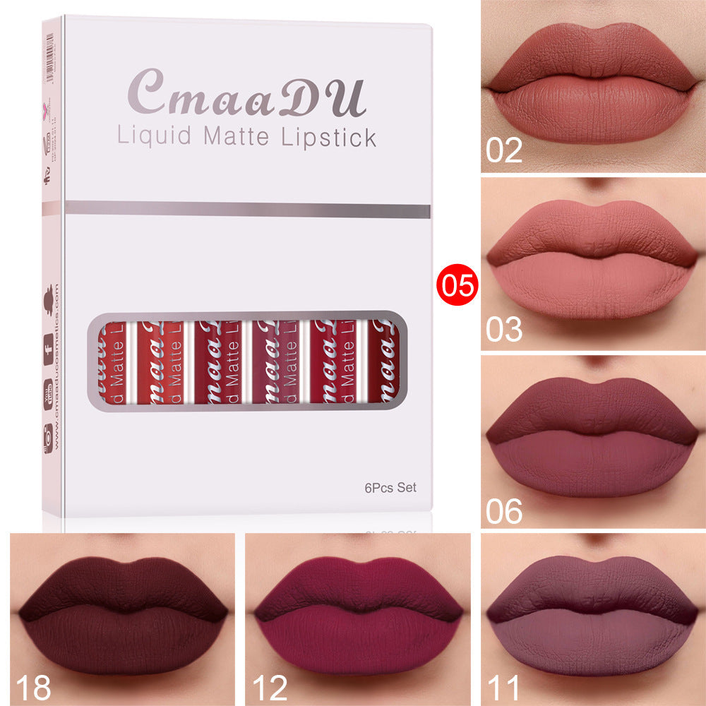 6-Piece Set: Waterproof Matte Lipsticks – Non-Stick, Long-Lasting Color