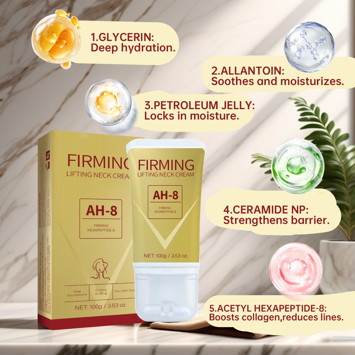 Neck Firming Cream with Massage Roller Applicator