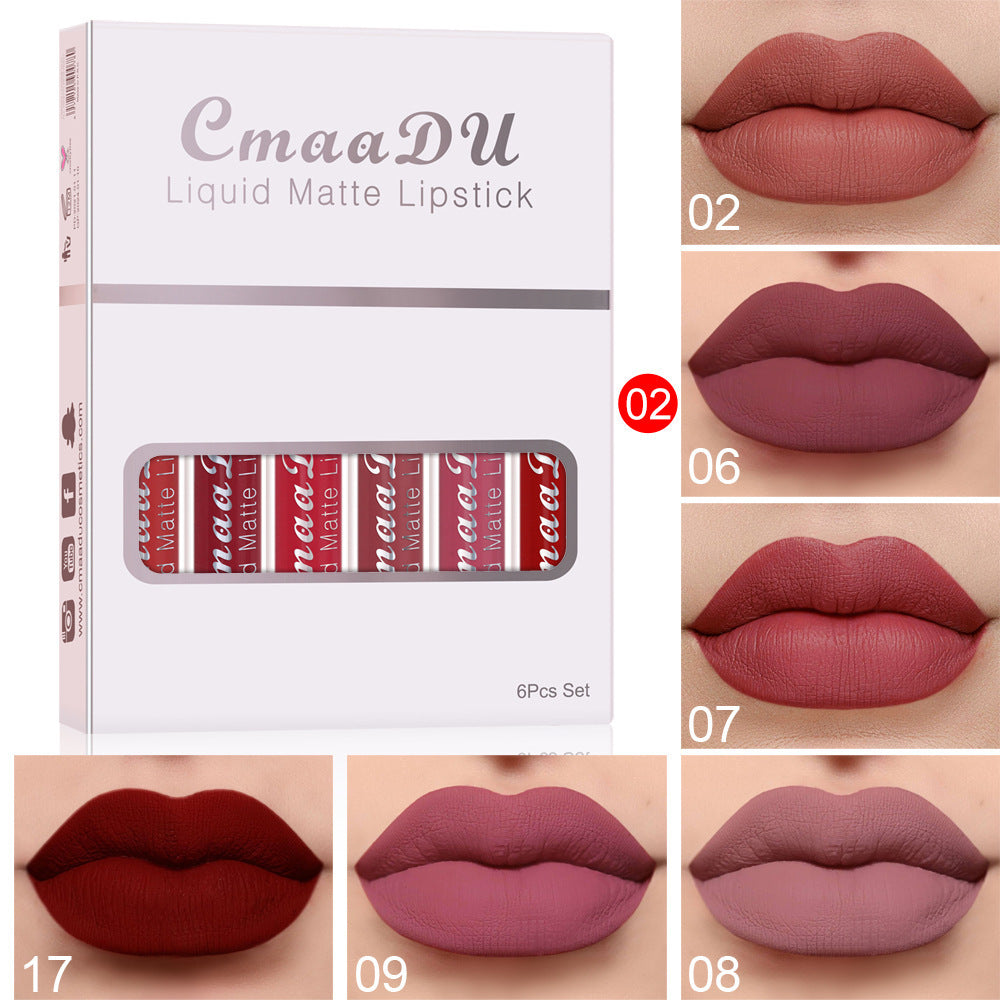 6-Piece Set: Waterproof Matte Lipsticks – Non-Stick, Long-Lasting Color