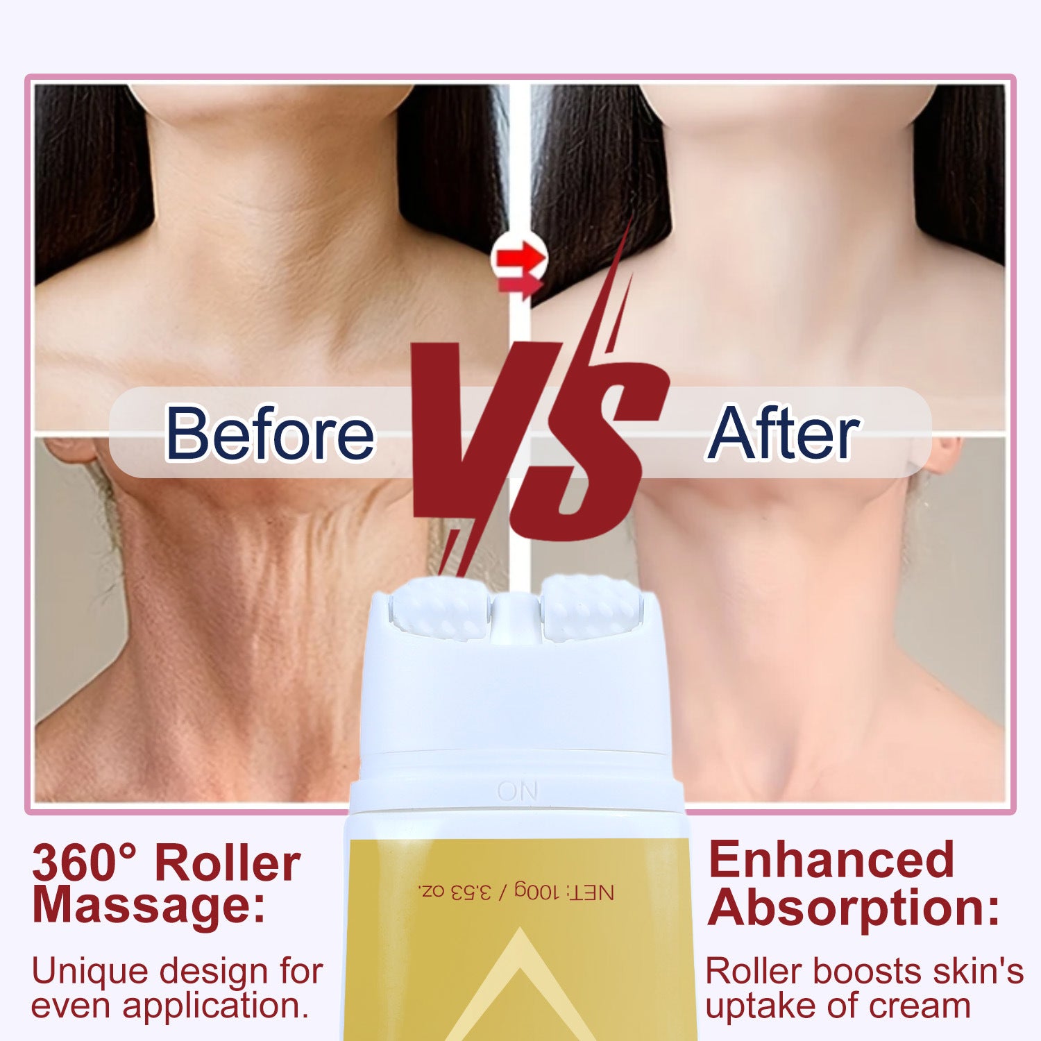 Neck Firming Cream with Massage Roller Applicator