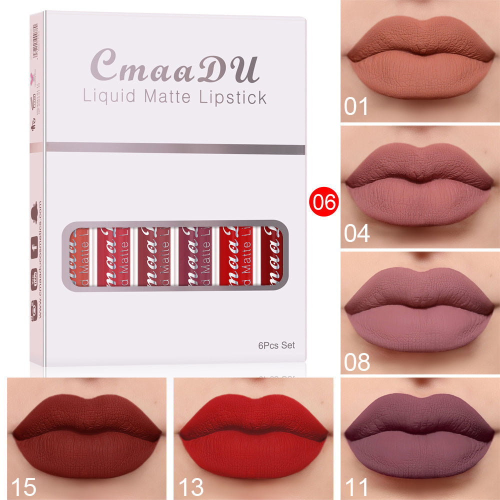 6-Piece Set: Waterproof Matte Lipsticks – Non-Stick, Long-Lasting Color