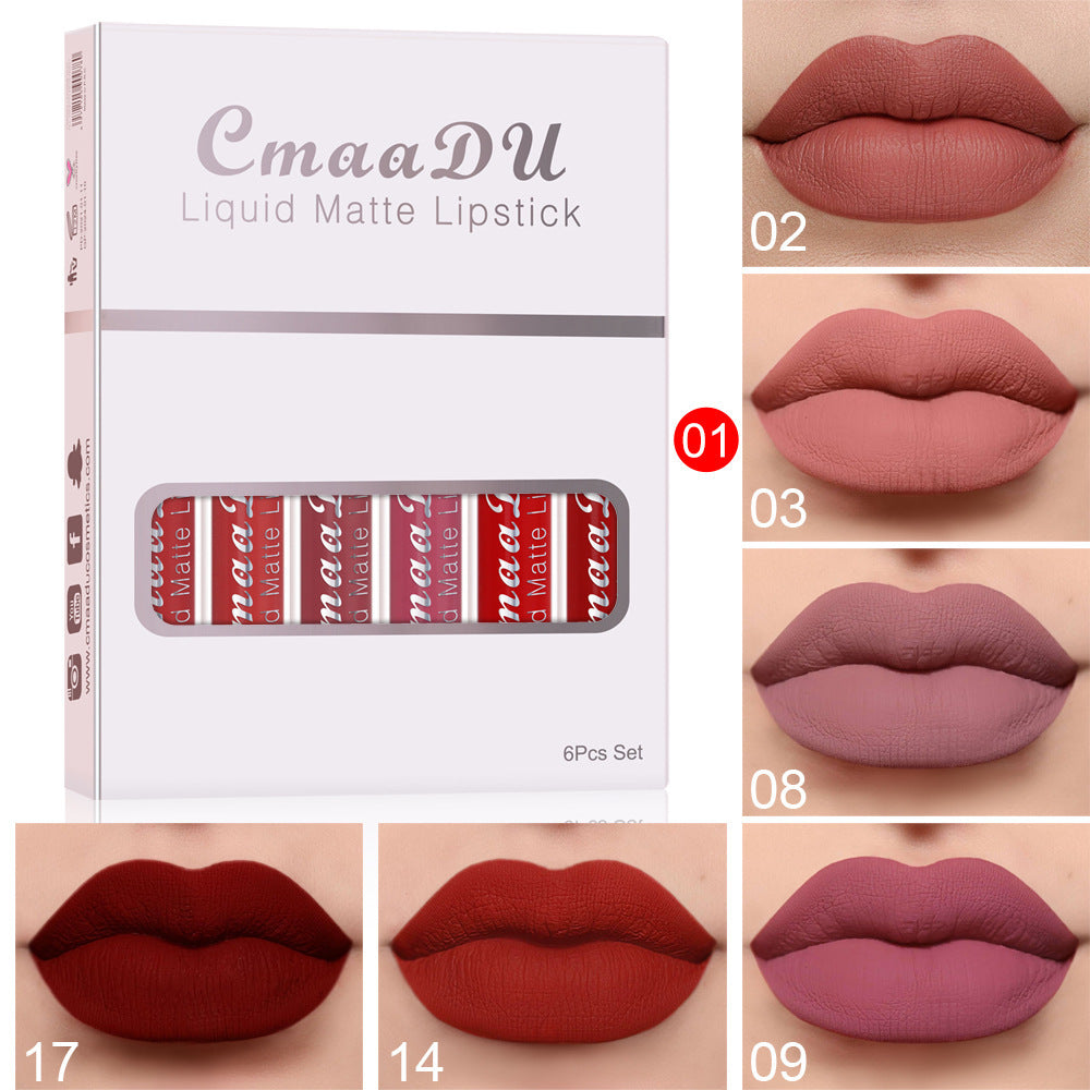 6-Piece Set: Waterproof Matte Lipsticks – Non-Stick, Long-Lasting Color